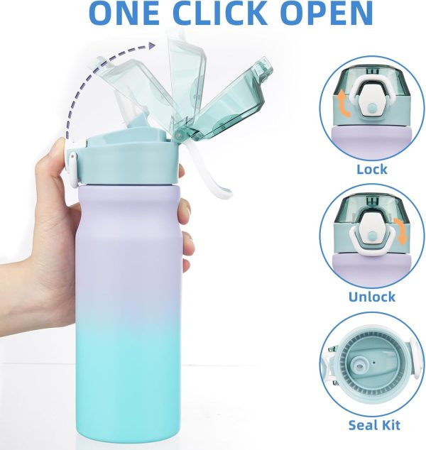 BJPKPK 18oz Insulated Water Bottle With Straw Stainless Steel Double Wall Water Bottles BPA Free Leak Proof Thermos With Lockable Flip Lid And Soft Silicone Spout,Ocean Dream - Image 222