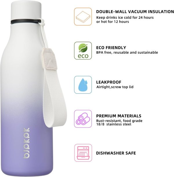 BJPKPK Insulated Water Bottles, 18 oz Stainless Steel Metal Water Bottle with Strap, BPA Free Leak Proof Thermos, Mugs, Flasks, Reusable Water Bottle for Sports & Travel, Black - Image 91