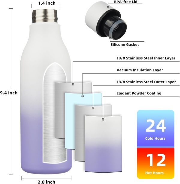 BJPKPK Insulated Water Bottles, 18 oz Stainless Steel Metal Water Bottle with Strap, BPA Free Leak Proof Thermos, Mugs, Flasks, Reusable Water Bottle for Sports & Travel, Black - Image 92