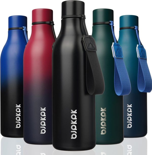 BJPKPK Insulated Water Bottles, 18 oz Stainless Steel Metal Water Bottle with Strap, BPA Free Leak Proof Thermos, Mugs, Flasks, Reusable Water Bottle for Sports & Travel, Black - Image 94