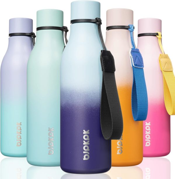 BJPKPK Insulated Water Bottles, 18 oz Stainless Steel Metal Water Bottle with Strap, BPA Free Leak Proof Thermos, Mugs, Flasks, Reusable Water Bottle for Sports & Travel, Black - Image 97