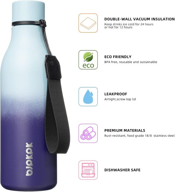 BJPKPK Insulated Water Bottles, 18 oz Stainless Steel Metal Water Bottle with Strap, BPA Free Leak Proof Thermos, Mugs, Flasks, Reusable Water Bottle for Sports & Travel, Black - Image 98