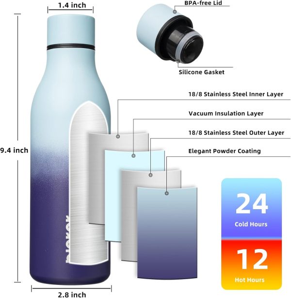 BJPKPK Insulated Water Bottles, 18 oz Stainless Steel Metal Water Bottle with Strap, BPA Free Leak Proof Thermos, Mugs, Flasks, Reusable Water Bottle for Sports & Travel, Black - Image 99