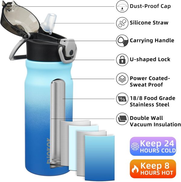 BJPKPK 18oz Insulated Water Bottle With Straw Stainless Steel Double Wall Water Bottles BPA Free Leak Proof Thermos With Lockable Flip Lid And Soft Silicone Spout,Ocean Dream - Image 234
