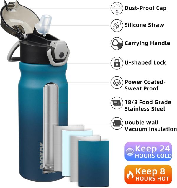 BJPKPK 18oz Insulated Water Bottle With Straw Stainless Steel Double Wall Water Bottles BPA Free Leak Proof Thermos With Lockable Flip Lid And Soft Silicone Spout,Ocean Dream - Image 238