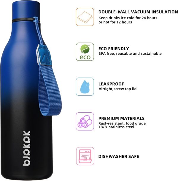 BJPKPK Insulated Water Bottles, 18 oz Stainless Steel Metal Water Bottle with Strap, BPA Free Leak Proof Thermos, Mugs, Flasks, Reusable Water Bottle for Sports & Travel, Black - Image 103