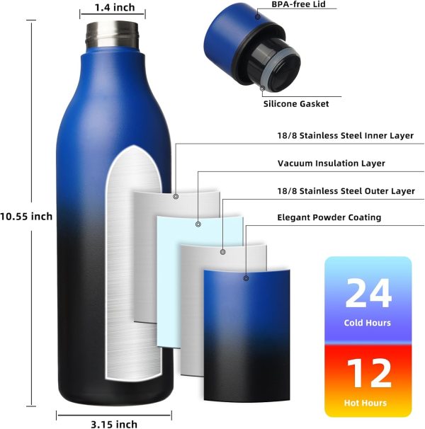 BJPKPK Insulated Water Bottles, 18 oz Stainless Steel Metal Water Bottle with Strap, BPA Free Leak Proof Thermos, Mugs, Flasks, Reusable Water Bottle for Sports & Travel, Black - Image 104