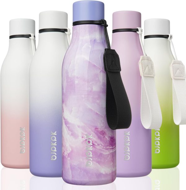 BJPKPK Insulated Water Bottles, 18 oz Stainless Steel Metal Water Bottle with Strap, BPA Free Leak Proof Thermos, Mugs, Flasks, Reusable Water Bottle for Sports & Travel, Black - Image 106
