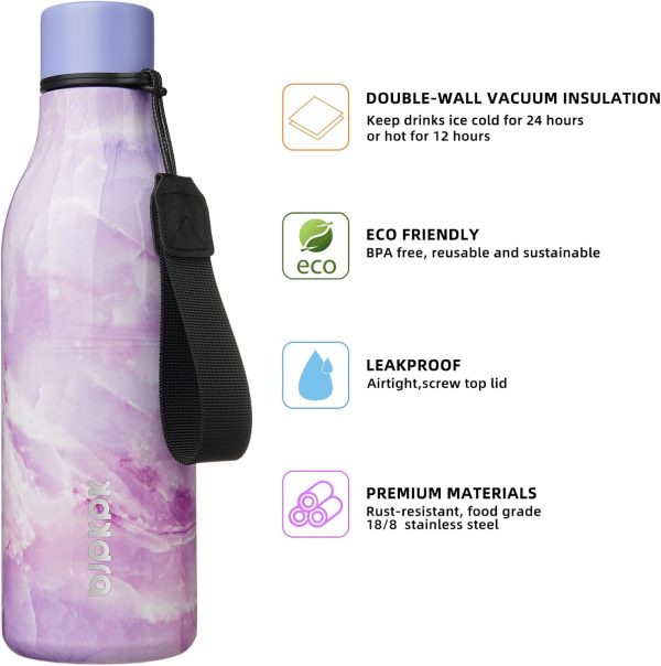BJPKPK Insulated Water Bottles, 18 oz Stainless Steel Metal Water Bottle with Strap, BPA Free Leak Proof Thermos, Mugs, Flasks, Reusable Water Bottle for Sports & Travel, Black - Image 107