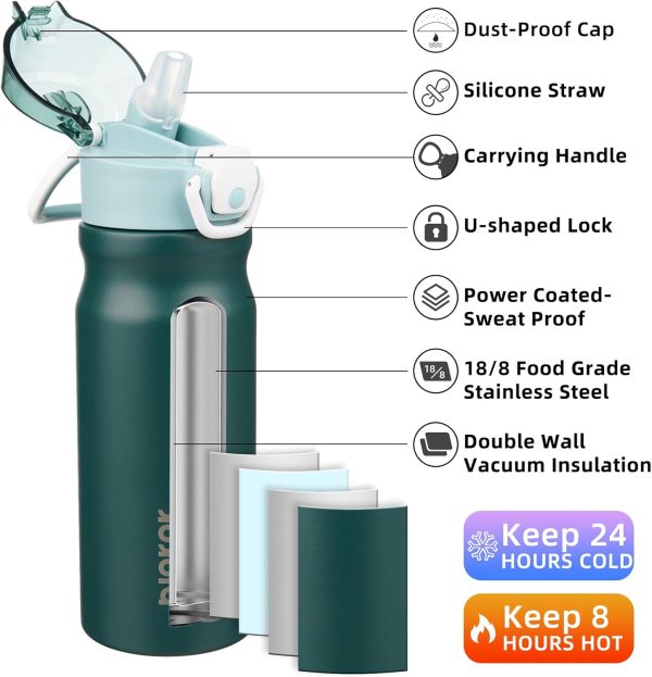 BJPKPK 18oz Insulated Water Bottle With Straw Stainless Steel Double Wall Water Bottles BPA Free Leak Proof Thermos With Lockable Flip Lid And Soft Silicone Spout,Ocean Dream - Image 243