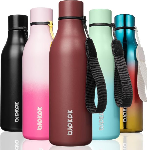 BJPKPK Insulated Water Bottles, 18 oz Stainless Steel Metal Water Bottle with Strap, BPA Free Leak Proof Thermos, Mugs, Flasks, Reusable Water Bottle for Sports & Travel, Black - Image 111