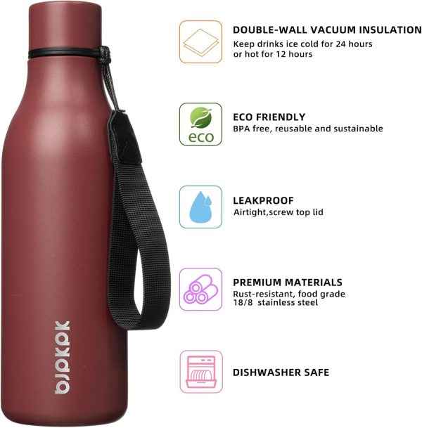 BJPKPK Insulated Water Bottles, 18 oz Stainless Steel Metal Water Bottle with Strap, BPA Free Leak Proof Thermos, Mugs, Flasks, Reusable Water Bottle for Sports & Travel, Black - Image 112