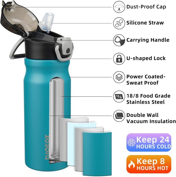 BJPKPK 18oz Insulated Water Bottle With Straw Stainless Steel Double Wall Water Bottles BPA Free Leak Proof Thermos With Lockable Flip Lid And Soft Silicone Spout,Ocean Dream - Image 248