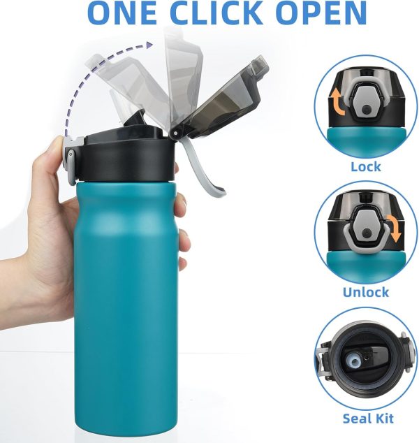 BJPKPK 18oz Insulated Water Bottle With Straw Stainless Steel Double Wall Water Bottles BPA Free Leak Proof Thermos With Lockable Flip Lid And Soft Silicone Spout,Ocean Dream - Image 249