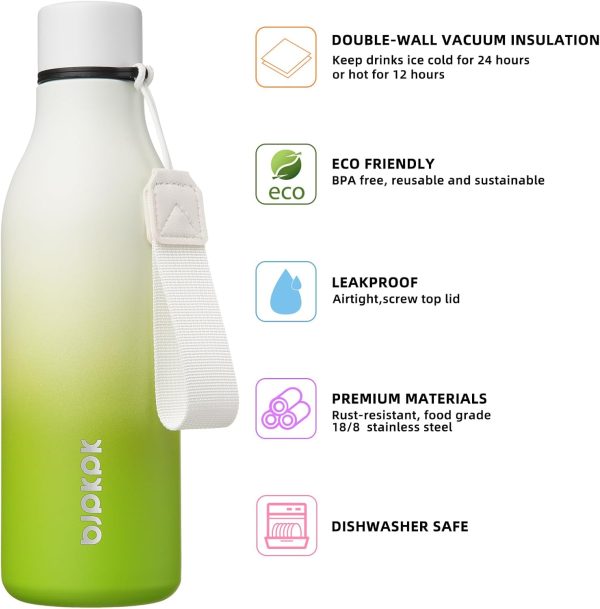 BJPKPK Insulated Water Bottles, 18 oz Stainless Steel Metal Water Bottle with Strap, BPA Free Leak Proof Thermos, Mugs, Flasks, Reusable Water Bottle for Sports & Travel, Black - Image 117