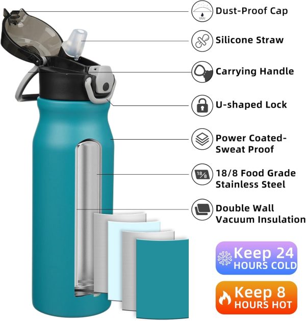 BJPKPK 18oz Insulated Water Bottle With Straw Stainless Steel Double Wall Water Bottles BPA Free Leak Proof Thermos With Lockable Flip Lid And Soft Silicone Spout,Ocean Dream - Image 253