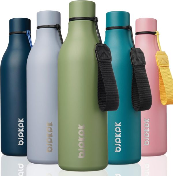 BJPKPK Insulated Water Bottles, 18 oz Stainless Steel Metal Water Bottle with Strap, BPA Free Leak Proof Thermos, Mugs, Flasks, Reusable Water Bottle for Sports & Travel, Black - Image 119