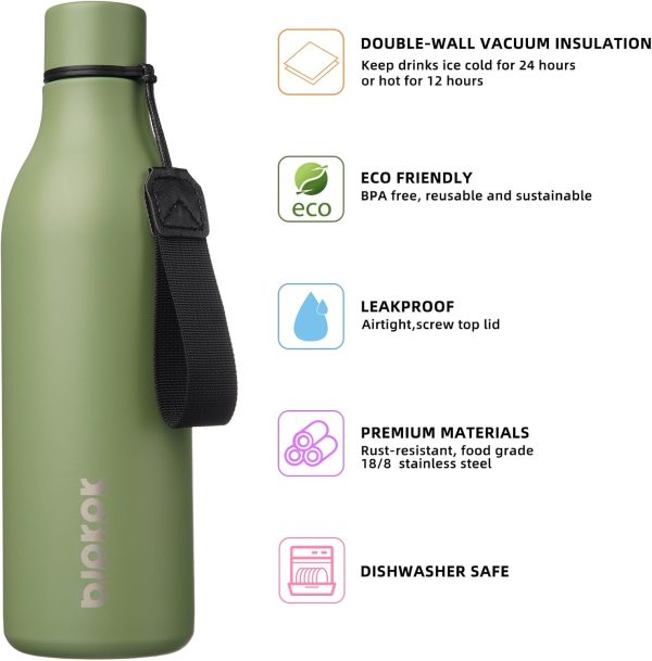 BJPKPK Insulated Water Bottles, 18 oz Stainless Steel Metal Water Bottle with Strap, BPA Free Leak Proof Thermos, Mugs, Flasks, Reusable Water Bottle for Sports & Travel, Black - Image 120