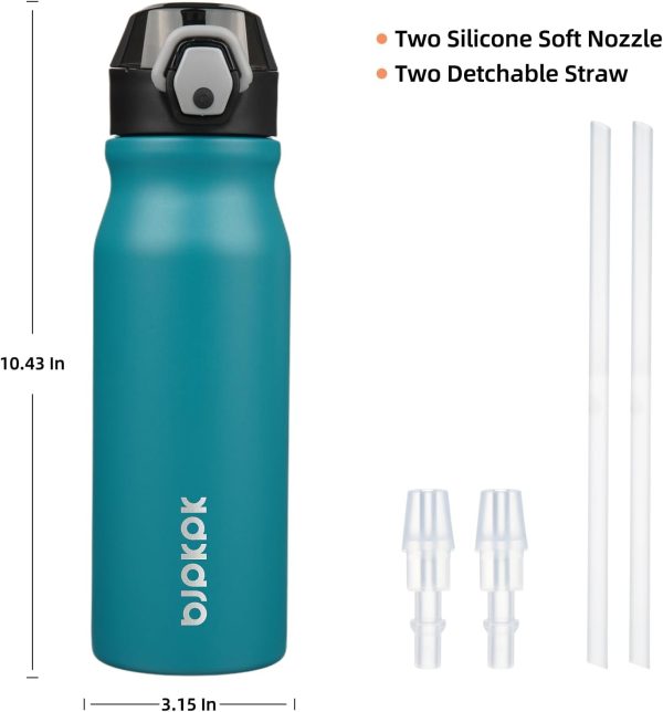 BJPKPK 18oz Insulated Water Bottle With Straw Stainless Steel Double Wall Water Bottles BPA Free Leak Proof Thermos With Lockable Flip Lid And Soft Silicone Spout,Ocean Dream - Image 255