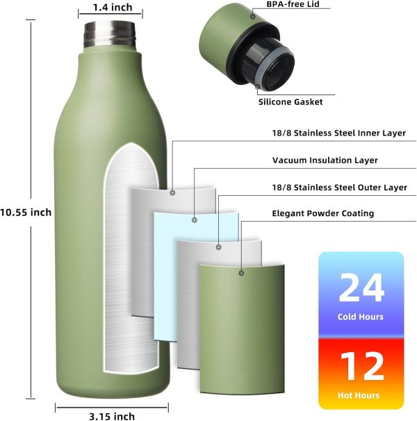 BJPKPK Insulated Water Bottles, 18 oz Stainless Steel Metal Water Bottle with Strap, BPA Free Leak Proof Thermos, Mugs, Flasks, Reusable Water Bottle for Sports & Travel, Black - Image 121