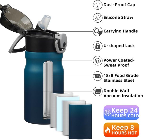 BJPKPK 18oz Insulated Water Bottle With Straw Stainless Steel Double Wall Water Bottles BPA Free Leak Proof Thermos With Lockable Flip Lid And Soft Silicone Spout,Ocean Dream - Image 257