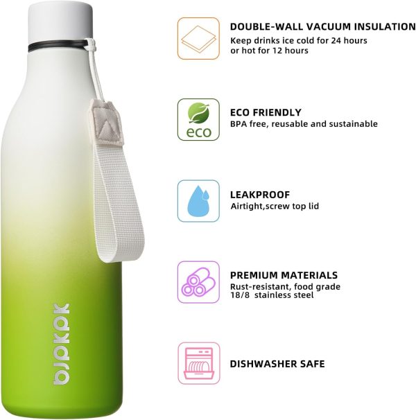BJPKPK Insulated Water Bottles, 18 oz Stainless Steel Metal Water Bottle with Strap, BPA Free Leak Proof Thermos, Mugs, Flasks, Reusable Water Bottle for Sports & Travel, Black - Image 123