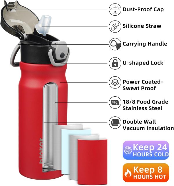 BJPKPK 18oz Insulated Water Bottle With Straw Stainless Steel Double Wall Water Bottles BPA Free Leak Proof Thermos With Lockable Flip Lid And Soft Silicone Spout,Ocean Dream - Image 261