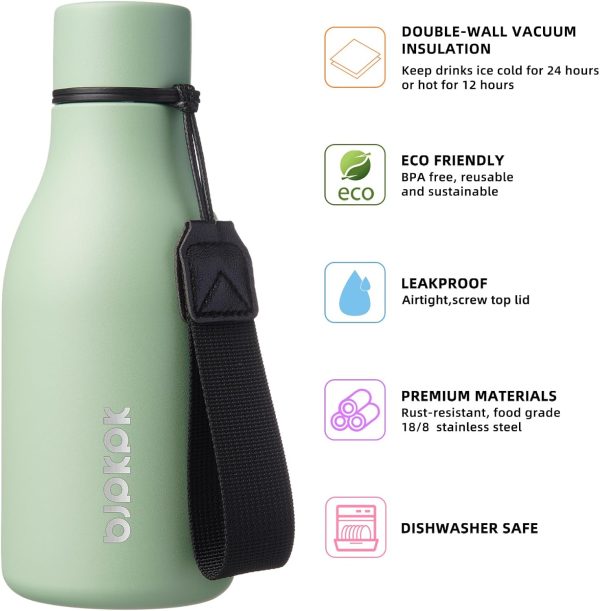 BJPKPK Insulated Water Bottles, 18 oz Stainless Steel Metal Water Bottle with Strap, BPA Free Leak Proof Thermos, Mugs, Flasks, Reusable Water Bottle for Sports & Travel, Black - Image 127