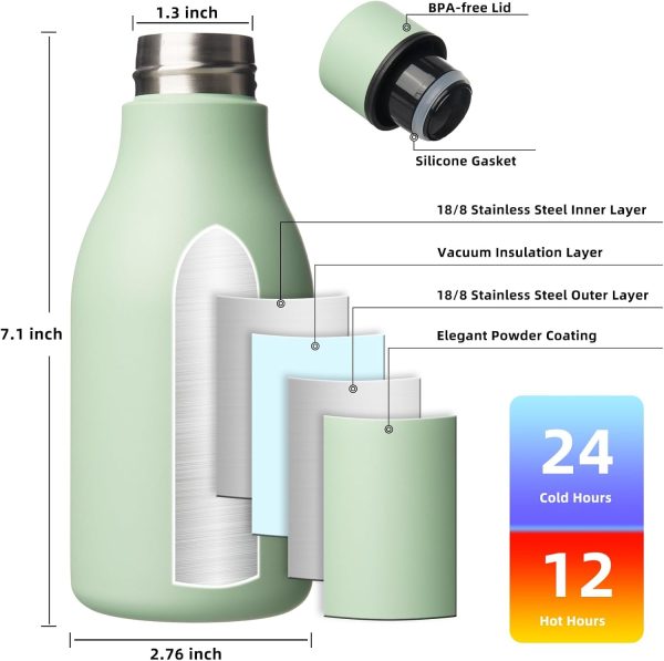 BJPKPK Insulated Water Bottles, 18 oz Stainless Steel Metal Water Bottle with Strap, BPA Free Leak Proof Thermos, Mugs, Flasks, Reusable Water Bottle for Sports & Travel, Black - Image 128