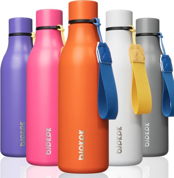 BJPKPK Insulated Water Bottles, 18 oz Stainless Steel Metal Water Bottle with Strap, BPA Free Leak Proof Thermos, Mugs, Flasks, Reusable Water Bottle for Sports & Travel, Black - Image 130