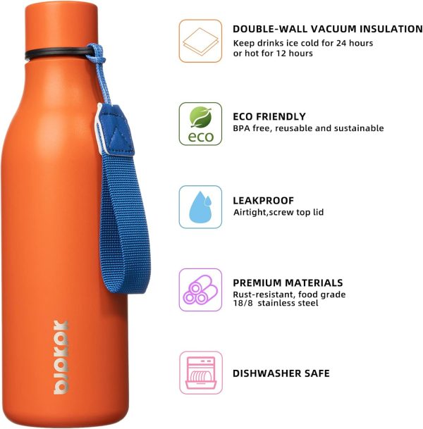 BJPKPK Insulated Water Bottles, 18 oz Stainless Steel Metal Water Bottle with Strap, BPA Free Leak Proof Thermos, Mugs, Flasks, Reusable Water Bottle for Sports & Travel, Black - Image 131
