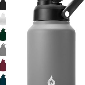 BJPKPK 64 oz Insulated Water Bottle, Dishwasher Safe Half Gallon Water Bottle with Ergonomic Handle, BPA Free Leak Proof Water Jug for Sports, Metal Thermos with Anti-slip Bottom, Grey