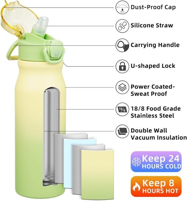 BJPKPK 18oz Insulated Water Bottle With Straw Stainless Steel Double Wall Water Bottles BPA Free Leak Proof Thermos With Lockable Flip Lid And Soft Silicone Spout,Ocean Dream - Image 269