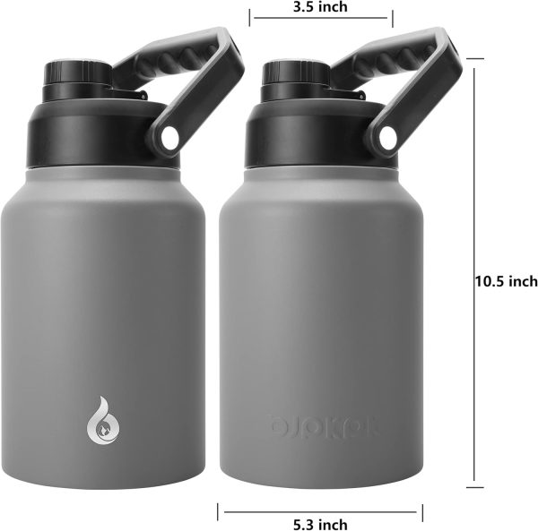 BJPKPK 64 oz Insulated Water Bottle, Dishwasher Safe Half Gallon Water Bottle with Ergonomic Handle, BPA Free Leak Proof Water Jug for Sports, Metal Thermos with Anti-slip Bottom, Grey - Image 2
