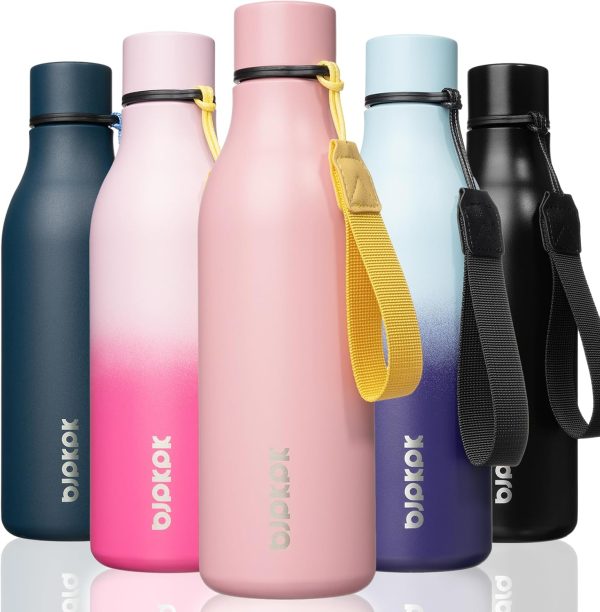BJPKPK Insulated Water Bottles, 18 oz Stainless Steel Metal Water Bottle with Strap, BPA Free Leak Proof Thermos, Mugs, Flasks, Reusable Water Bottle for Sports & Travel, Black - Image 134
