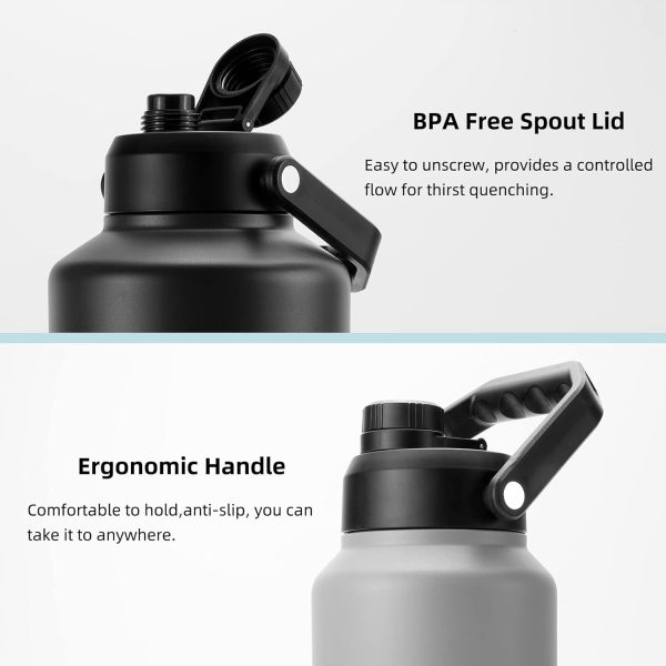 BJPKPK 64 oz Insulated Water Bottle, Dishwasher Safe Half Gallon Water Bottle with Ergonomic Handle, BPA Free Leak Proof Water Jug for Sports, Metal Thermos with Anti-slip Bottom, Grey - Image 4