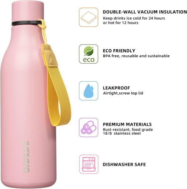 BJPKPK Insulated Water Bottles, 18 oz Stainless Steel Metal Water Bottle with Strap, BPA Free Leak Proof Thermos, Mugs, Flasks, Reusable Water Bottle for Sports & Travel, Black - Image 135