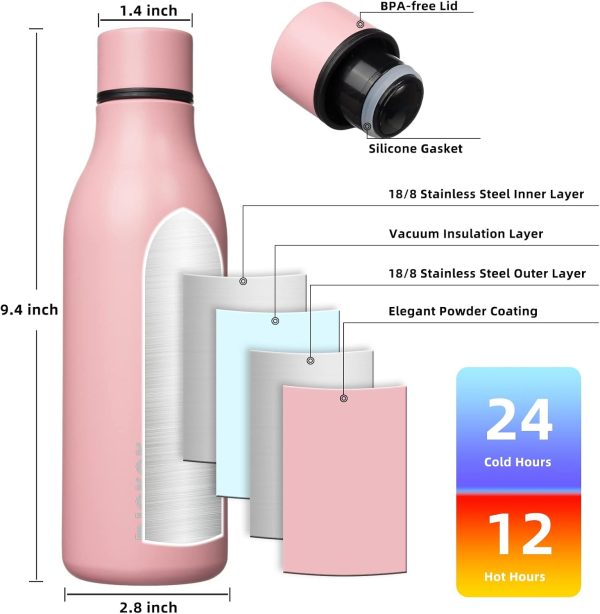 BJPKPK Insulated Water Bottles, 18 oz Stainless Steel Metal Water Bottle with Strap, BPA Free Leak Proof Thermos, Mugs, Flasks, Reusable Water Bottle for Sports & Travel, Black - Image 136