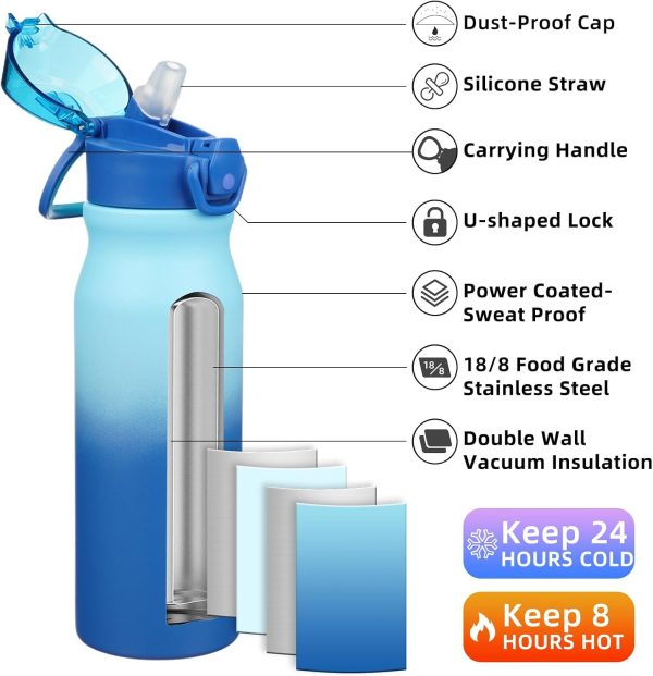 BJPKPK 18oz Insulated Water Bottle With Straw Stainless Steel Double Wall Water Bottles BPA Free Leak Proof Thermos With Lockable Flip Lid And Soft Silicone Spout,Ocean Dream - Image 274