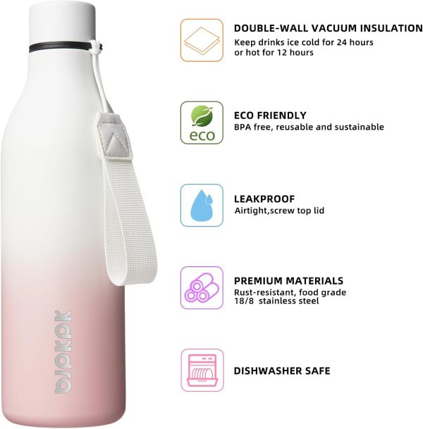 BJPKPK Insulated Water Bottles, 18 oz Stainless Steel Metal Water Bottle with Strap, BPA Free Leak Proof Thermos, Mugs, Flasks, Reusable Water Bottle for Sports & Travel, Black - Image 140