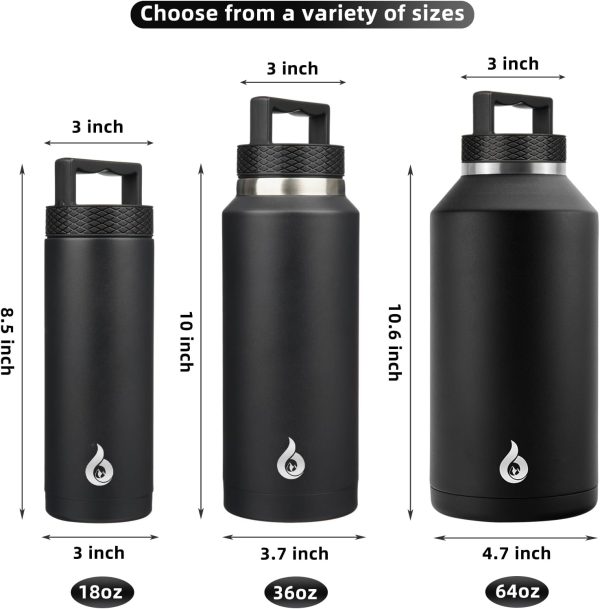 BJPKPK 64 oz Insulated Water Bottle, Dishwasher Safe Half Gallon Water Bottle with Ergonomic Handle, BPA Free Leak Proof Water Jug for Sports, Metal Thermos with Anti-slip Bottom, Grey - Image 11