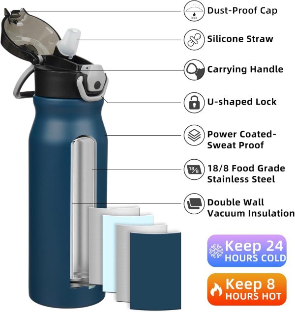 BJPKPK 18oz Insulated Water Bottle With Straw Stainless Steel Double Wall Water Bottles BPA Free Leak Proof Thermos With Lockable Flip Lid And Soft Silicone Spout,Ocean Dream - Image 279