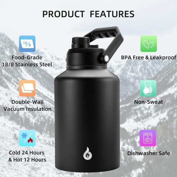 BJPKPK 64 oz Insulated Water Bottle, Dishwasher Safe Half Gallon Water Bottle with Ergonomic Handle, BPA Free Leak Proof Water Jug for Sports, Metal Thermos with Anti-slip Bottom, Grey - Image 15