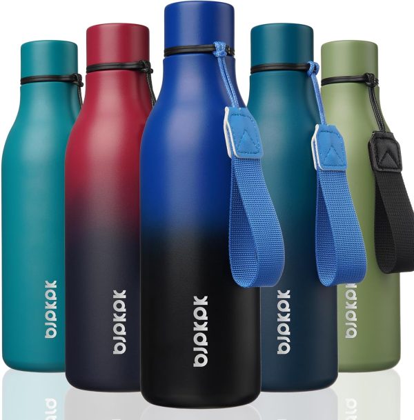 BJPKPK Insulated Water Bottles, 18 oz Stainless Steel Metal Water Bottle with Strap, BPA Free Leak Proof Thermos, Mugs, Flasks, Reusable Water Bottle for Sports & Travel, Black - Image 146