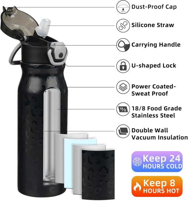BJPKPK 18oz Insulated Water Bottle With Straw Stainless Steel Double Wall Water Bottles BPA Free Leak Proof Thermos With Lockable Flip Lid And Soft Silicone Spout,Ocean Dream - Image 283