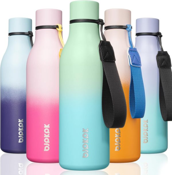 BJPKPK Insulated Water Bottles, 18 oz Stainless Steel Metal Water Bottle with Strap, BPA Free Leak Proof Thermos, Mugs, Flasks, Reusable Water Bottle for Sports & Travel, Black - Image 147