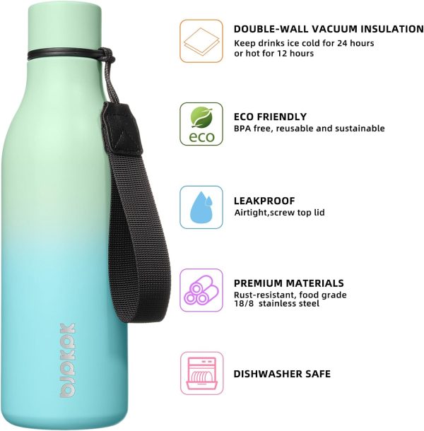 BJPKPK Insulated Water Bottles, 18 oz Stainless Steel Metal Water Bottle with Strap, BPA Free Leak Proof Thermos, Mugs, Flasks, Reusable Water Bottle for Sports & Travel, Black - Image 148