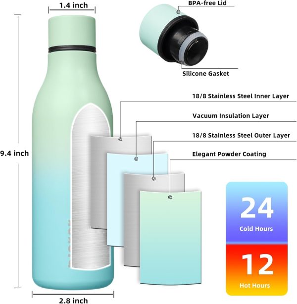 BJPKPK Insulated Water Bottles, 18 oz Stainless Steel Metal Water Bottle with Strap, BPA Free Leak Proof Thermos, Mugs, Flasks, Reusable Water Bottle for Sports & Travel, Black - Image 149
