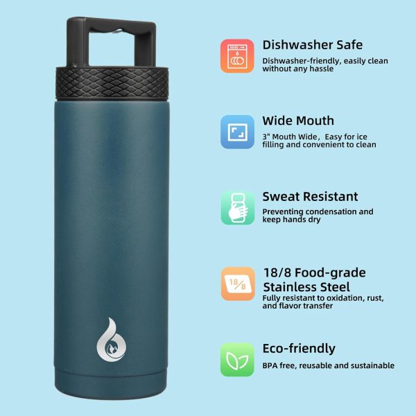 BJPKPK 64 oz Insulated Water Bottle, Dishwasher Safe Half Gallon Water Bottle with Ergonomic Handle, BPA Free Leak Proof Water Jug for Sports, Metal Thermos with Anti-slip Bottom, Grey - Image 19