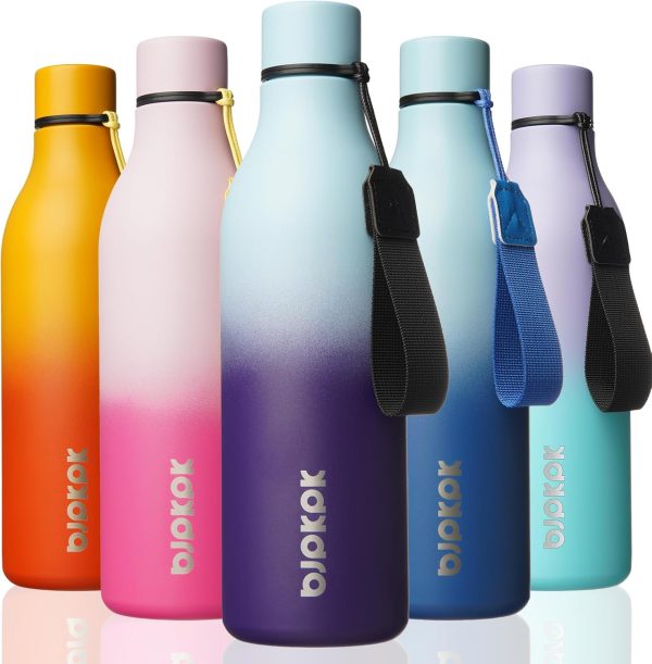 BJPKPK Insulated Water Bottles, 18 oz Stainless Steel Metal Water Bottle with Strap, BPA Free Leak Proof Thermos, Mugs, Flasks, Reusable Water Bottle for Sports & Travel, Black - Image 151